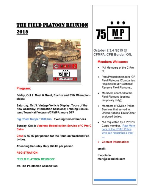 Fillable Online Thepointsman The Field Platoon Reunion 2015
