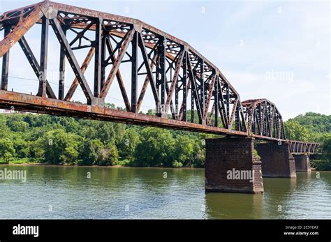 An Old Steel Railroad Trestle Bridge Over The Monongahela River In