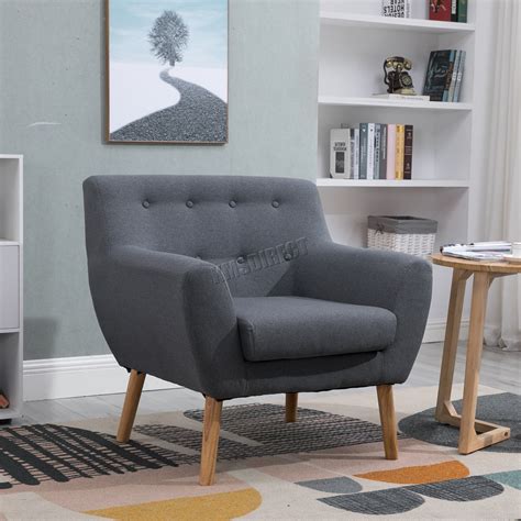 Foxhunter Linen Fabric 1 Single Seat Sofa Tub Arm Chair Dining Room