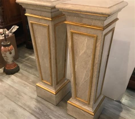 Pair Of Faux Marble And Giltwood Pedestals For Sale At 1stdibs