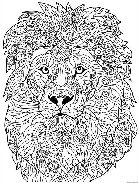 Coloriage Adulte Lion Motifs Complexes Dessin Lion à Imprimer