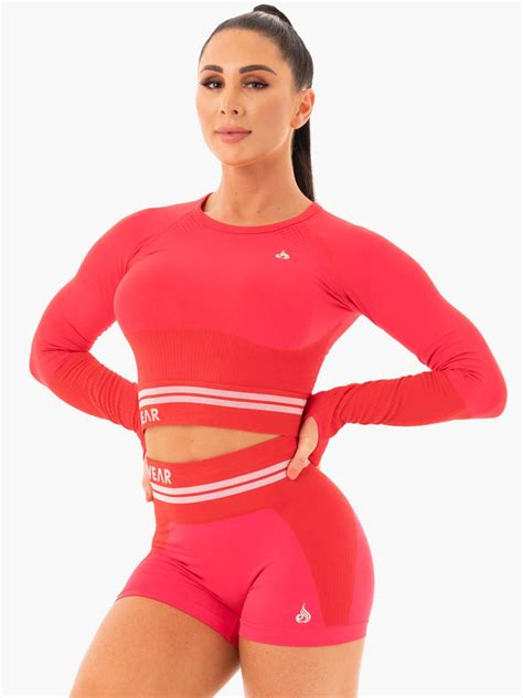 Freestyle Seamless Long Sleeve Crop Red Ryderwear