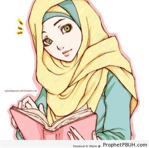 Illustration Of Muslim Woman In Hijab Reading The Quran