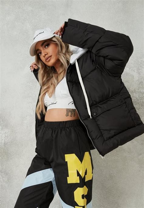 Missguided Black Jersey Hood Puffer Jacket Shopstyle