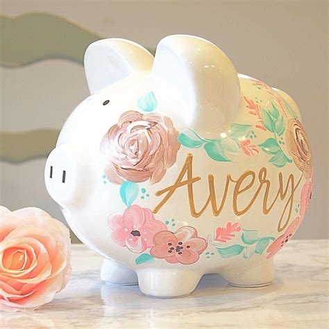 Large Boho Painted Piggy Bank Baby Girl T Personalized Piggy Bank