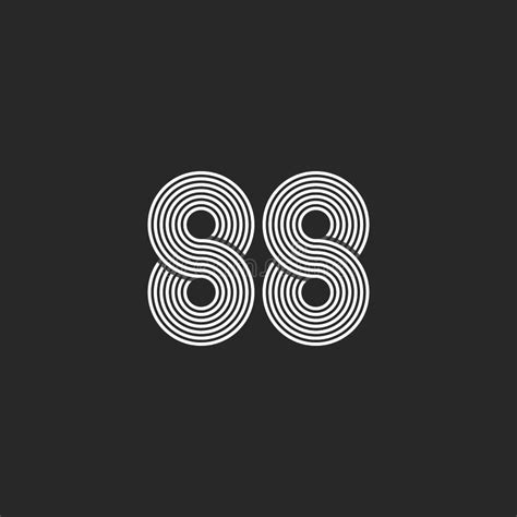 Number 88 Hipster Logo Monogram Black And White Intersection Thin Line