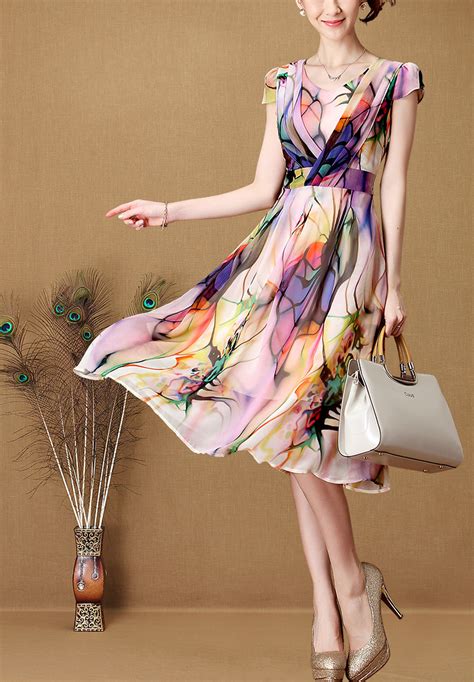 Elegant Floral Print Short Sleeve Long Dress N9072