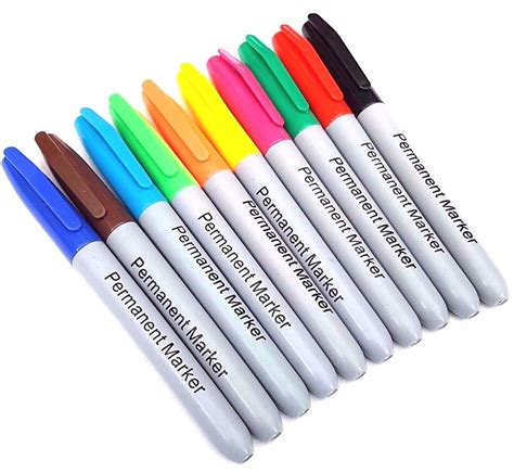 10 Pack Of Permanent Marker Pens Multi Assorted Colours Sharpie Fine