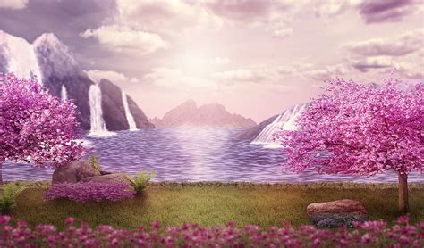 Hd Wallpaper Background Fantasy Landscape Mountains Waterfalls