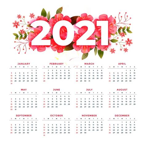 Free Vector Flower Style 2021 Modern Calendar Stylish Design Template