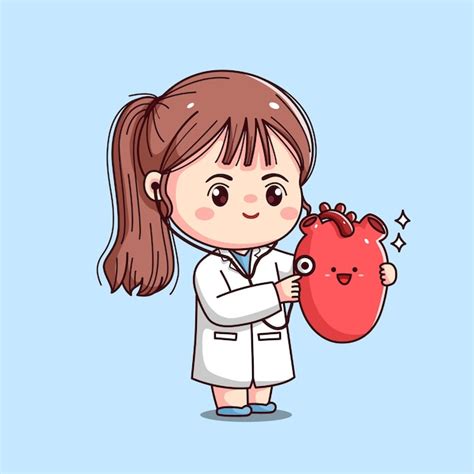 Premium Vector Cute Cardiologist Female Doctor Holding Heart Kawaii