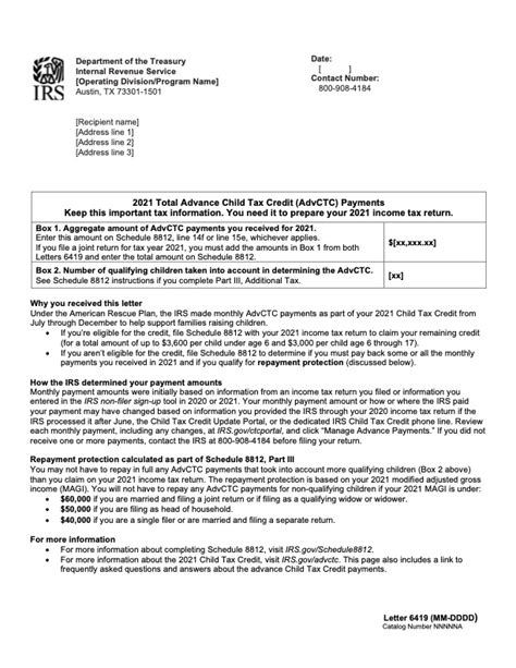 Irs Letters 6419 And 6475 For The Advance Child Tax Credit And Third