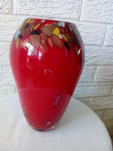 Magnificent Murano Hand Blown Glass Vase Large Red Confetti Etsy Australia
