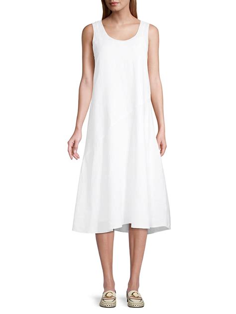 Shop Eileen Fisher Scoopneck Linen Midi Dress Saks Fifth Avenue
