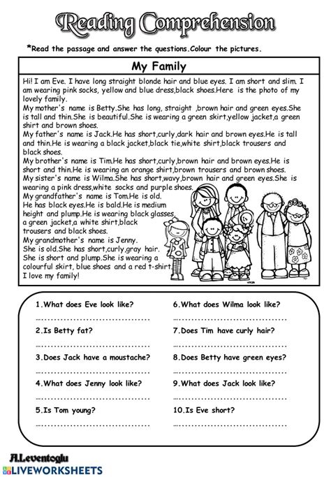 Reading Comprehension About Physical Appearance Worksheet