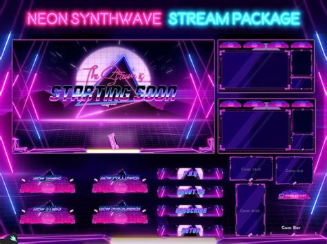 Stream Paket Neon Synthwave Twitch Overlay Animierte Etsy