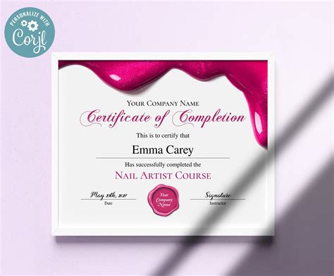Certificate Of Completion Nail Polish Salon Certificate Nail Etsy