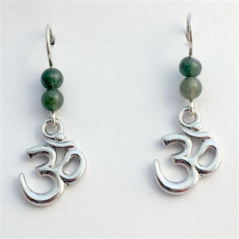 Pewter And Sterling Silver Om Symbol Dangle Earrings Omkara Aum Hindu