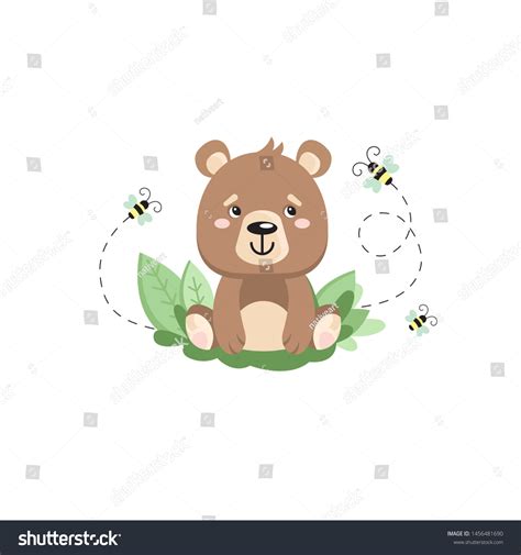 Cute Little Bear Bees Cartoon Illustration Stock Vector Royalty Free