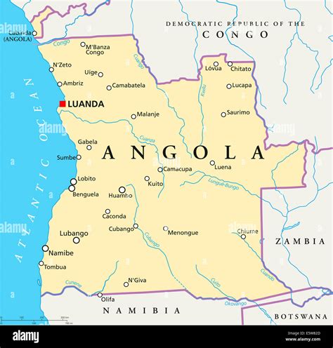 Angola Mapa Político Con Capital Luanda Con Las Fronteras Nacionales La Mayoría De Las