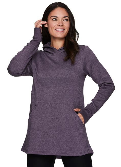 Rbx Active Womens Long Sleeve Fleece Hooded Tunic Pullover Sweatshirt Hoodie With Pocket Hood