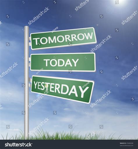 Tomorrow Today Yesterday Direction Sign Blue Stock
