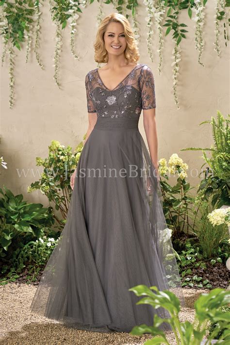 J195012 Long V Neck Sequin Lace And Netting Mob Dress With