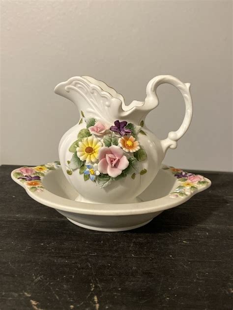 Lefton China Mini Pitcher And Bowl Numbered Kw3221 With Hand Etsy In