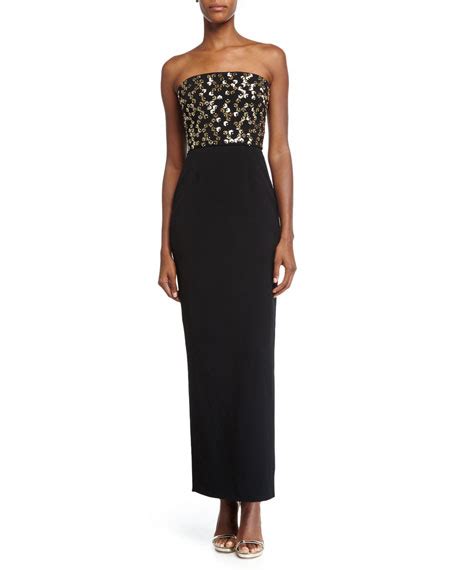 Jenny Packham Strapless Embellished Bodice Gown Black Neiman Marcus