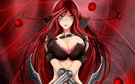 Wallpaper Illustration Video Games Anime Red League Of Legends Big Boobs Katarina Mouth