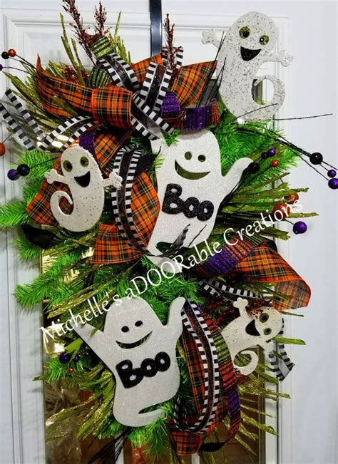 Halloween Wreath Halloween Ghost Wreath Swag Boo Ghost Halloween Mesh