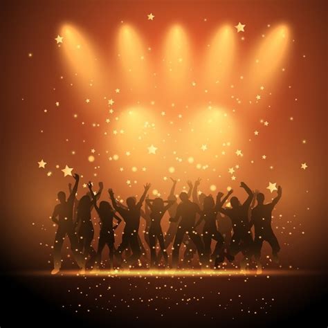 Silhouettes Of Party People Dancing On A Starry Background Free Vector