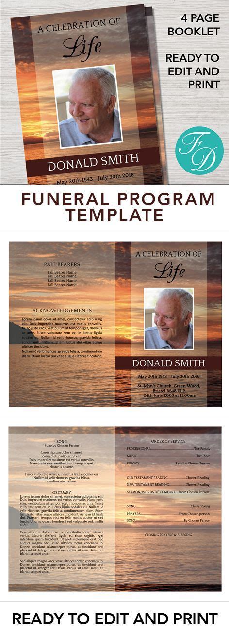 Sunset Funeral Program Template Funeral Order Of Service Etsy