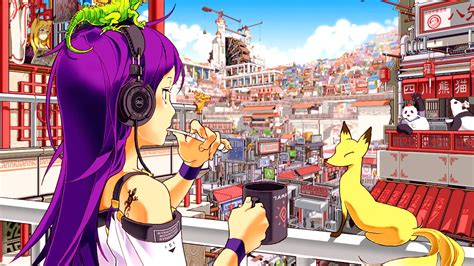 Wallpaper Illustration Looking Away Long Hair Anime Girls Purple
