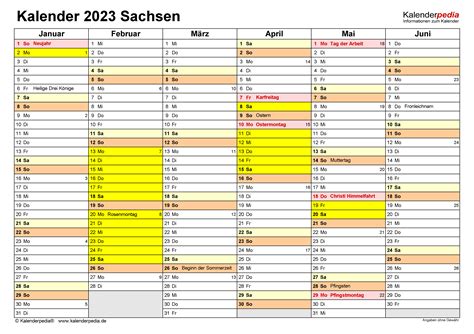 Kalender 2023 Sachsen Ferien Feiertage Word Vorlagen