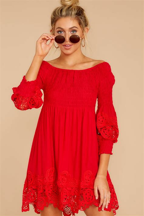 Flirty Red Lace Dress Short Smocked Lace Dress Dress 4600 Red