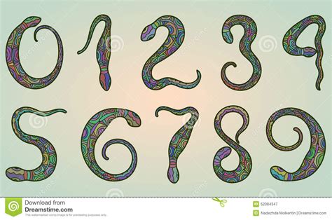 Then, because the snake has more white near the tail end, i thought it would be a good idea to go from the 93 to the top side as soon as possible; Set Of Ten Numbers Like Snakes Stock Illustration ...