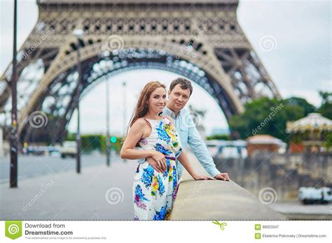 Romantic Loving Couple Having A Date Near The Eiffel Tower Stock Image