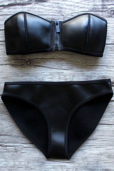 Black Pu Leather Strapless Bikini Set Leather Bikini Strapless Bikini Set Bikinis