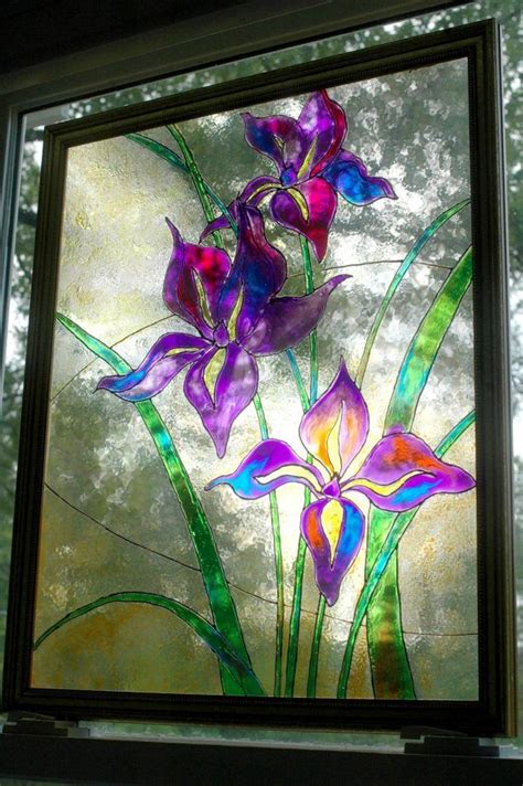 Interior Faux Stained Glass For Windows Purple Hibiscus Flower And Some