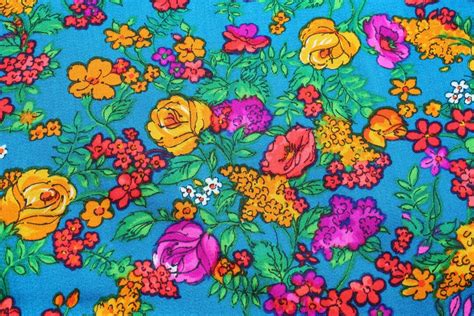 retro hippie fabric by the yard 70s floral print in hot pink etsy