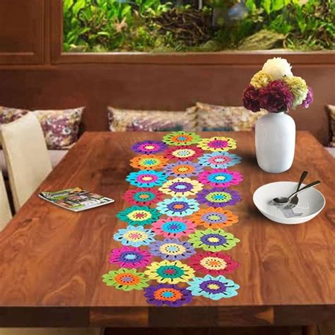 Multicolor Printed Colorful Crocheted Flower Table Runner At Rs 2000