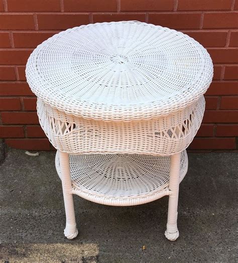Shop for white wicker patio furniture online at target. White Wicker Plastic 2 Tier Round Accent Table Indoor ...