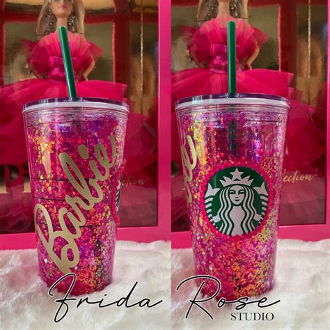 Barbie Pink Starbucks Snowglobe Floating Glitter Tumbler Cup Etsy