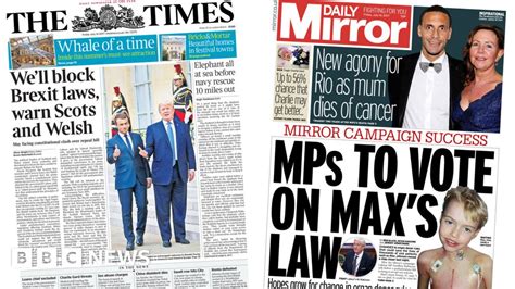 Newspaper Headlines Brexit Bill Revolt And Maxs Law Vote