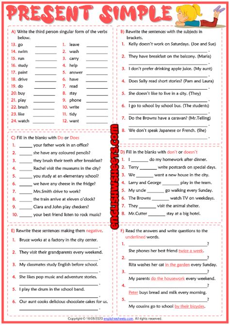 Present Simple Tense Esl Grammar Exercises Test Worksheet Gambaran