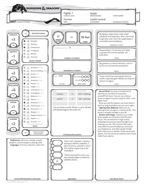 Dungeons And Dragons 5e Character Sheet The Escapist