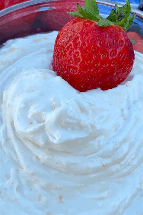 Strawberry In Creamy Fruit Dip Creamy Dessert Recipes Cream Cheese