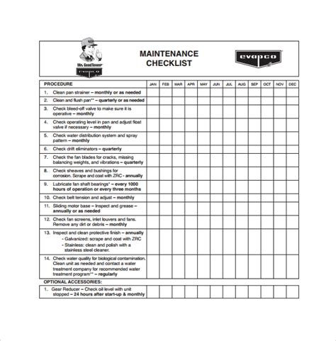 Free 30 Maintenance Checklist Templates In Pdf Ms Word Excel