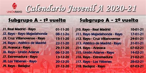 Calendario Rayo Vallecano Juvenil A 2020 2021